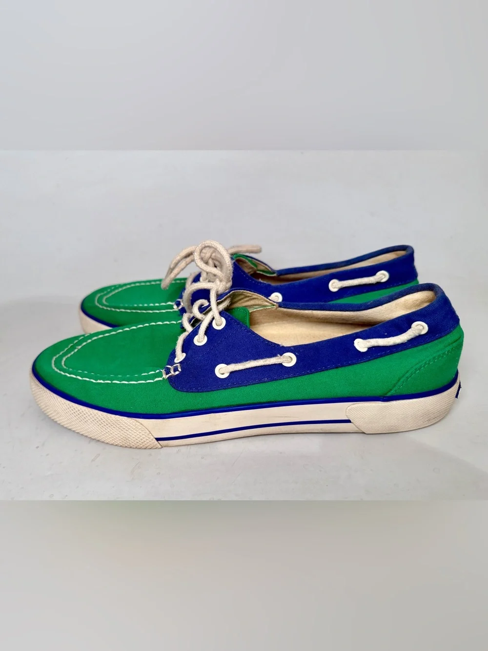 VTG POLO Ralph Lauren Franz Lace Up Blue Green Sneakers Deck Boat Shoes Men 10 D